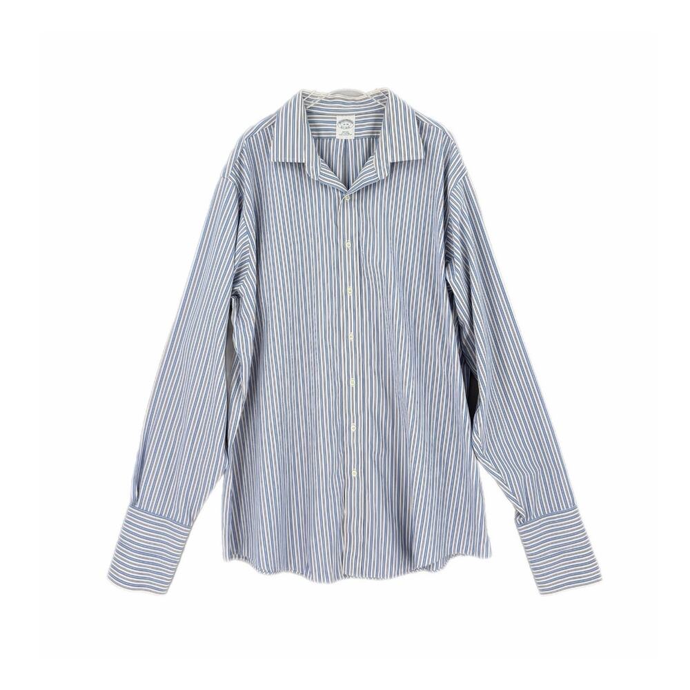 Brooks Brothers Men's 18-38 Blue White Stripe Slim Fit Classic Button Down Shirt